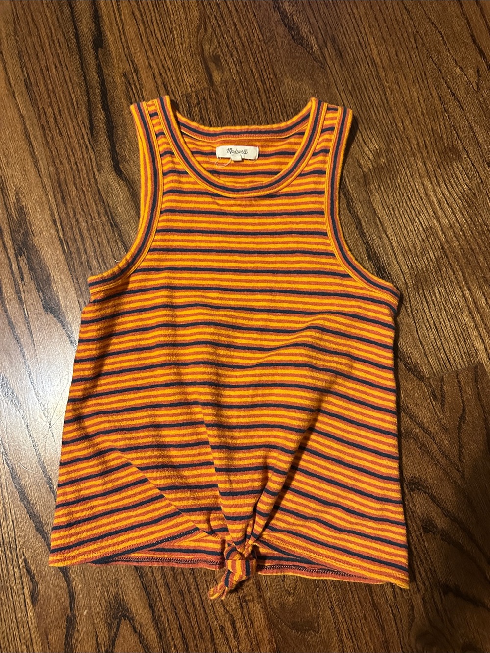 Madewell Orange and Blue Striped Tie-Front Tank